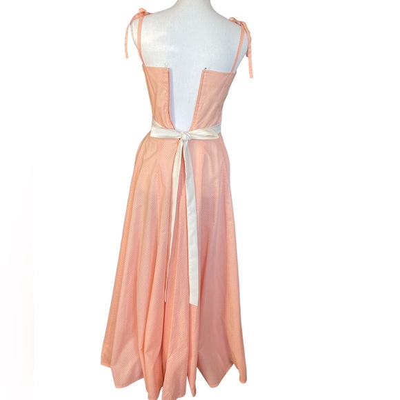 Vintage 70s Prairie Pink Swiss Dot Maxi Dress Women’s XS Peach Full Circle - Picture 5 of 13